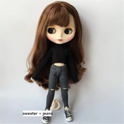Vista 4 de DoubleWood Suéter casual hecho a mano y pantalones vaqueros/pantalones de repuesto para muñecas Blythe & Pullip, 1/6 Fashion Doll Set Accesorios