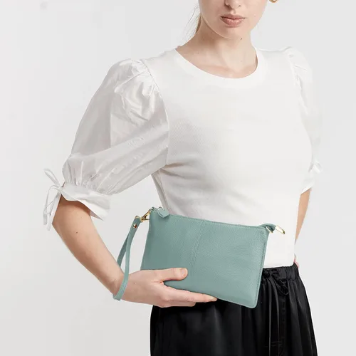 Vista 3 de Uromee Cartera de mano para mujer, de piel auténtica, con cadena de hombro desmontable