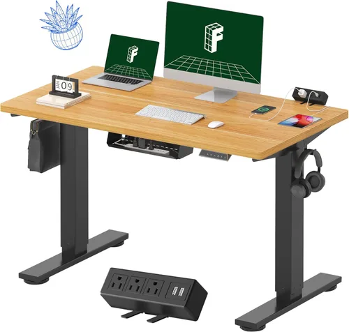 Vista 12 de FLEXISPOT EN2 Escritorio de pie de una pieza completa con regleta de alimentación de abrazadera, escritorio eléctrico de altura ajustable de 40 x 24