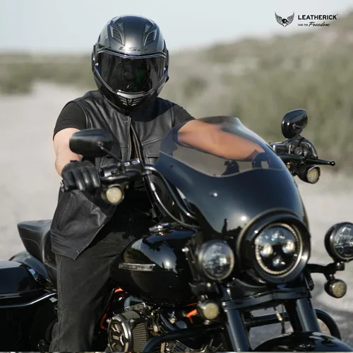Vista 2 de Leatherick Mens Black Motorcycle Vests - Top Grain Cow Leather SOA Club & Traditional Paisley Satin Liner Leather Biker Vests