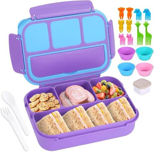 Vista 19 de shell and turtle Lonchera Bento para niños y niñas, lonchera Bento para adultos con 4 compartimentos, recipientes de almuerzo con utensilios, tarro