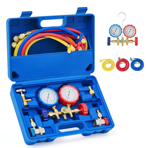 Vista 8 de Orion Motor Tech - Juego de manómetro de diagnóstico de AC de 3 vías para carga de freón, compatible con refrigerantes R134A R12 R22 y R502