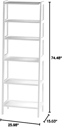 Vista 3 de Yaxa Basics Estantería de madera de goma resistente de 5 niveles, estantería organizadora de almacenamiento independiente, estante de exhibición