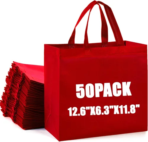 Vista 8 de 50 piezas de bolsas de compras reutilizables de tela no tejida, bolsas grandes plegables tipo tote con asas, bolsa de mano para comestibles a granel