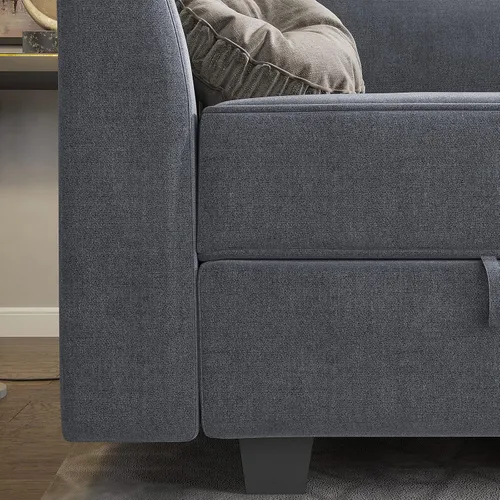 Vista 5 de HONBAY Módulo otomano cuadrado para sofá modular seccional, reposapiés otomano de almacenamiento y cubo de asiento, gris azulado