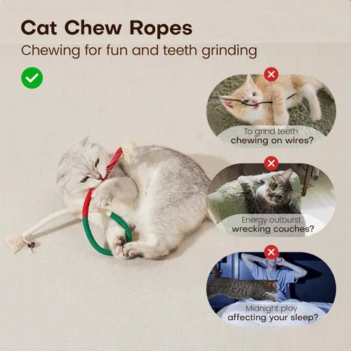 Vista 7 de Potaroma Juguetes para gatos con cuerdas para masticar 3 piezas con hierba gatera natural recargable, juguete seguro para limpieza de dientes