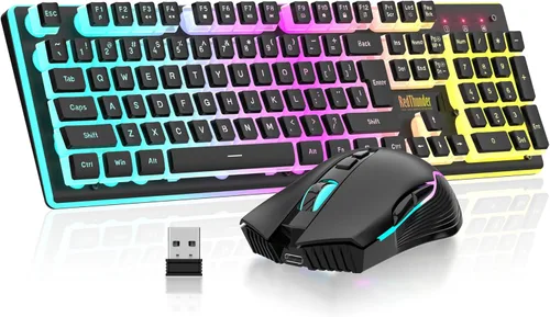 Vista 11 de RedThunder K10 Pro - Combo de teclado y ratón inalámbricos para juegos, retroiluminación RGB, batería recargable de 3800 mAh, teclado antighosting