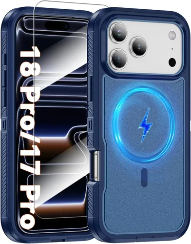 Vista 27 de Funda magnética para iPhone 13/iPhone 14 [compatible con Magsafe] [protector de pantalla de vidrio] [protección de grado militar de doble capa] Negro