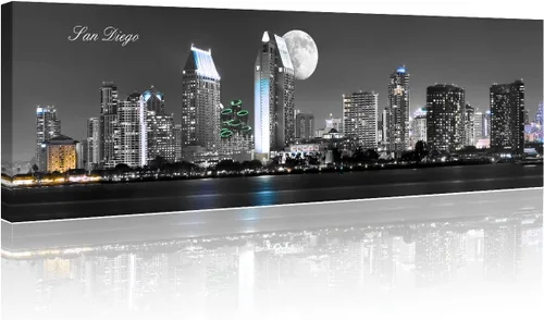 Vista 73 de 3 paneles de Atlanta Skyline vista de la ciudad en blanco y negro, imágenes panorámicas de edificio de ciudad, decoración de pared para sala