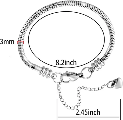 Vista 2 de KunBead Pulseras de cadena de serpiente para niños de 0.118in con cierre de mosquetón de corazón para mujeres y niñas