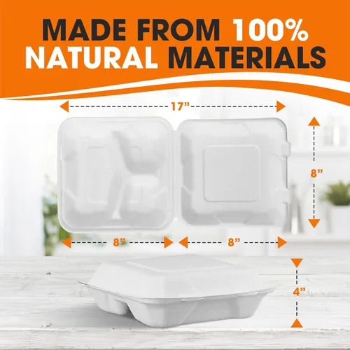 Vista 5 de Cheer Collection 8x8 Compostable Takeout Containers (50 pack) - Eco Friendly Microwavable Clamshell Containers Biodegradable Food Containers for