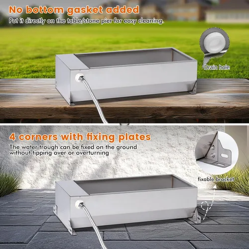 Vista 6 de Dispensador automático de tazón de agua grande para perros, de acero inoxidable al aire libre, canal automático de agua para ganado, bebedero