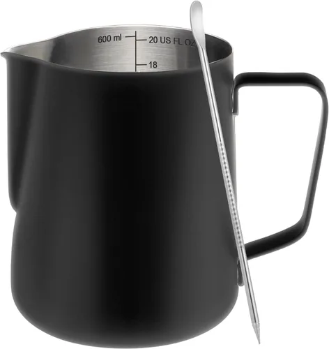 Vista 12 de Amrules Tazas de café expreso negras, taza de medición de café de 7 oz/200 ml con asa de madera, taza de espresso de acero inoxidable 304 con escala