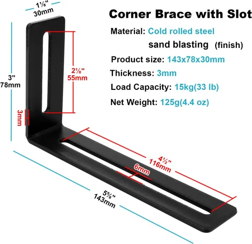 Vista 2 de 10 soportes de esquina ajustables en forma de L de 5-5/8 pulgadas con ranura, soportes de ángulo recto de junta de acero para carcasa de PC, muebles