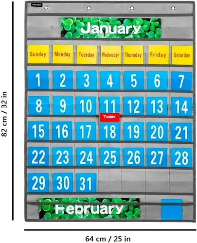 Vista 8 de Calendario mensual de bolsillo, calendario escolar, kit de calendario escolar para aula escolar recursos de aprendizaje (gris)