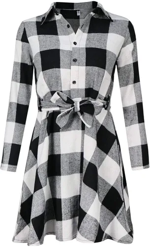 Vista 2 de FANCYINN - Vestido de manga larga diseño de túnica a cuadros, estilo casual, para mujer