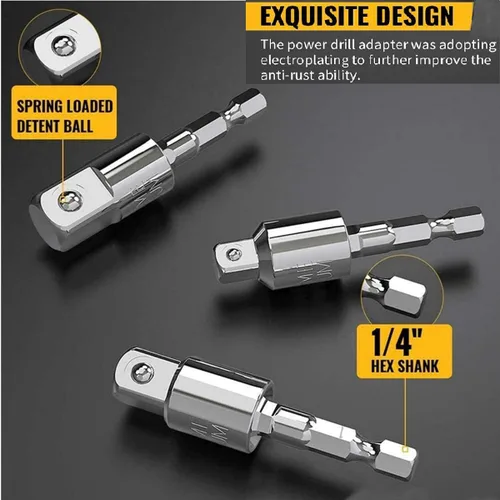 Vista 7 de 4 unidades Abruga Square Drive Sockets, juegos de adaptadores de enchufes de taladro eléctrico, soporte de enchufe de destornillador de ángulo