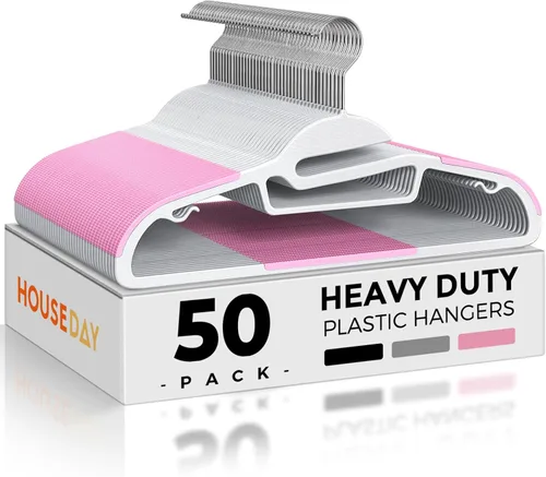 Vista 11 de HOUSE DAY Perchas de Plástico Negro Paquete de 30, Delgadas que Ahorran Espacio, Perchas Antideslizantes para Ropa con Almohadillas de Goma, Percha