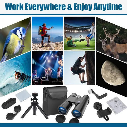 Vista 6 de Prismáticos de alta potencia de 18 x 50 para adultos con adaptador de teléfono mejorado, trípode y adaptador de trípode, binoculares compactos