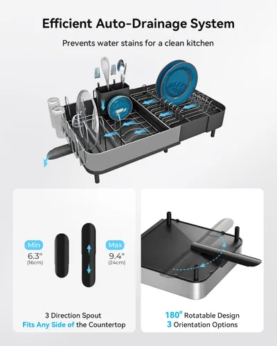 Vista 4 de SUNLY Escurridor de platos expandible, soportes versátiles para ollas y sartenes, estante de secado de cocina que ahorra espacio, escurridor