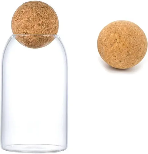 Vista 10 de Botellas de vidrio transparente de 18.6 fl oz/18 onzas, recipientes de almacenamiento de alimentos de vidrio con corcho redondo hermético, soporte