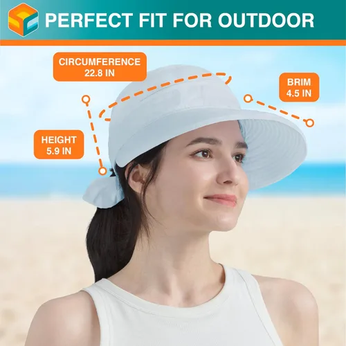 Vista 7 de SUN CUBE Sombrero de sol para mujer para protección UV al aire libre, sombrero de sol de ala ancha, cola de caballo, sombrero de playa convertible
