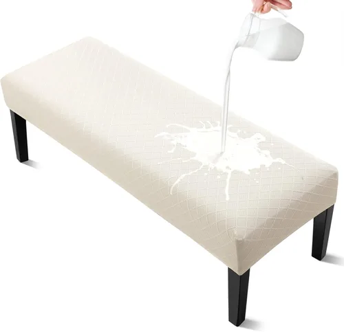 Vista 20 de YISUN Fundas de banco de jacquard para comedor, funda elástica lavable y extraíble para banco, protector de asiento rectangular para bancos de Beige