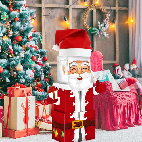 Vista 8 de 7 cajas apilables de Nochebuena, cajas de Navidad apilables con temática de Papá Noel, cajas de papel para el hogar y fiesta