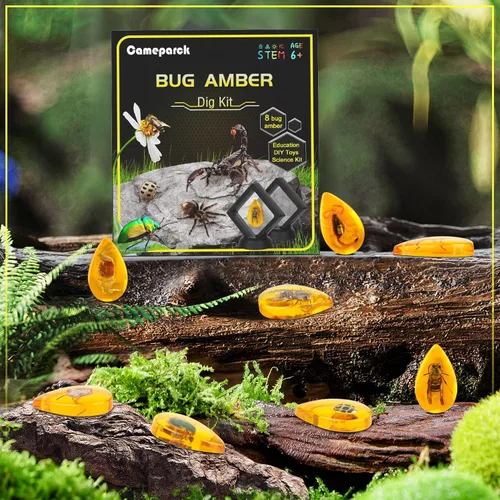 Vista 7 de Kit de Excavación de Ámbar Más Grande - 8 Resinas de Insectos Artificiales Diferentes, Excavar Especímenes de Insectos Únicos, Juguetes de Insectos