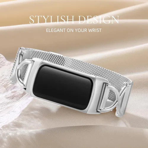 Vista 5 de JKD Banda de Metal en Forma de X Compatible con Fitbit Charge 6/Charge 5 Bandas para Mujeres y Hombres, Correa de Pulsera de Malla de Acero