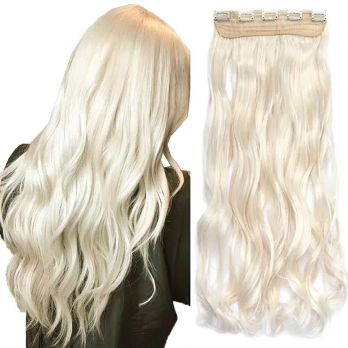 Vista 17 de iLUU Extensiones de cabello sintético de 24 pulgadas, 4.23 onzas, color negro, 5 clips, extensiones de cabello sintético resistentes al calor