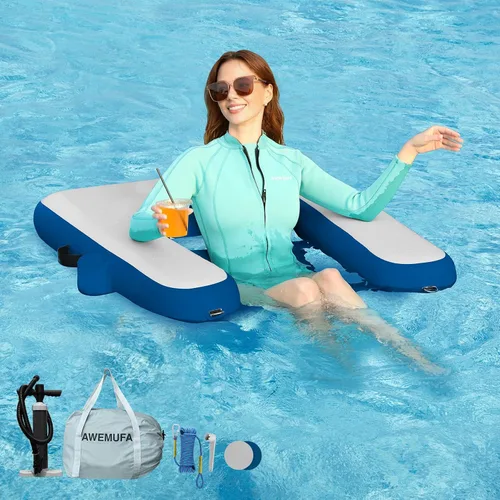 AWEMUFA Sillas inflables para adultos, flotadores de piscina con respaldo de reposabrazos, silla flotante inflable, sillas flotantes para piscina,