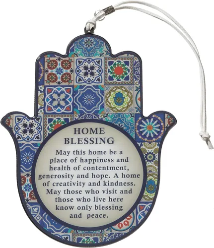Vista 8 de Amuletos de mano Hamsa de buena suerte con bendición del hogar en inglés de 6.7" de Masoret - Decoración de pared de amuleto de protección contra