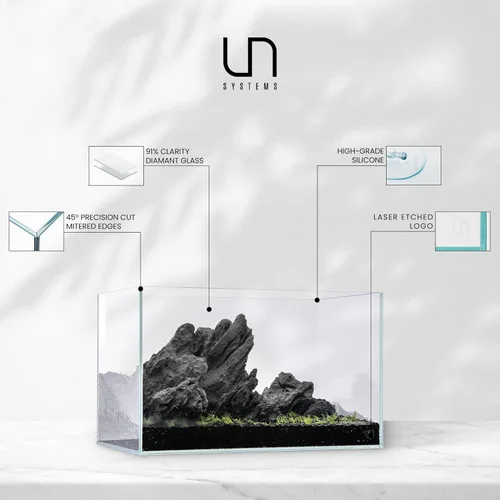 Vista 3 de Ultum Nature Systems - Acuario sin marcos ultratransparente, cristal con poco hierro, bordes con corte a inglete a 45º, grosor de 13/64 a 15/32