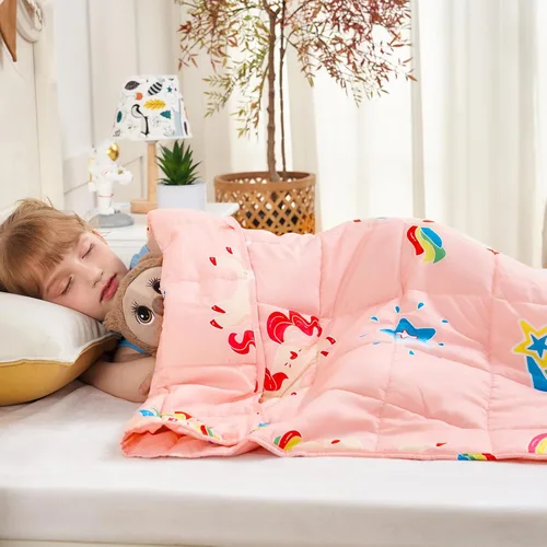 Vista 6 de yescool Manta con Peso de Unicornio de 3 Libras Manta de Regazo con Peso Refrescante, Manta con Peso de Arcoíris Rosa, Mantas de Sofá