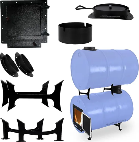 Vista 9 de Kit de estufa de leña de barril con kit adaptador y rejilla de barril de quemado, perfecto para barril de 30 a 55 galones, kits de estufa de barril