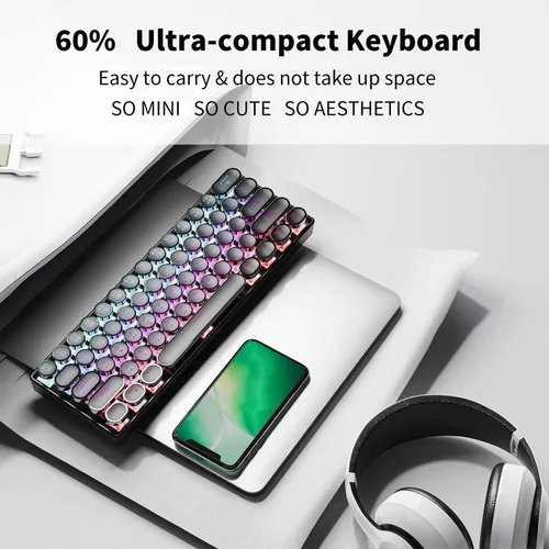 Vista 6 de EWEADN - Teclado de máquina de escribir G61, teclado mecánico inalámbrico, 60% mini máquina de escribir con retroiluminación arcoíris