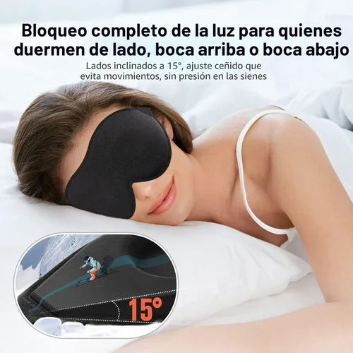 Vista 2 de Máscara para dormir LitBear para mujeres y hombres que duermen de lado, máscara para ojos para dormir con bloqueo de luz, máscara para dormir