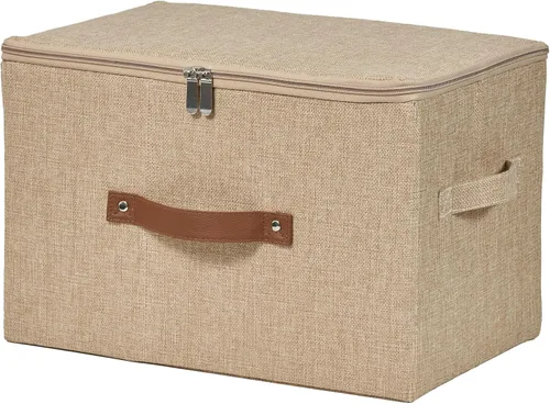 Vista 31 de Contenedores de almacenamiento con tapa con cremallera de tela de algodón y lino, cestas de almacenamiento con tapa, cajas plegables lavables