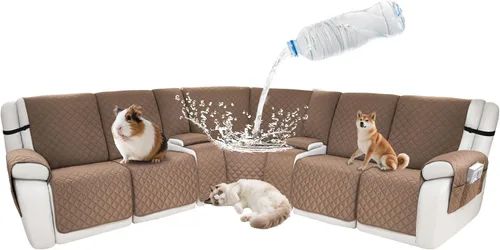 Vista 143 de Fundas impermeables para sofá reclinable seccional en forma de L, 7 piezas, antideslizantes, lavables, juego de fundas reclinables para mascotas