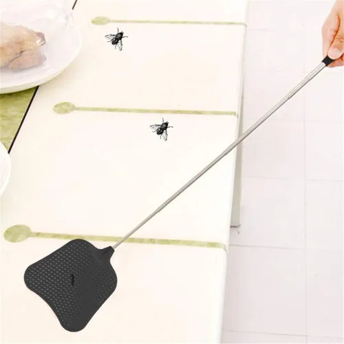Vista 5 de Foxany Matamoscas telescópicos, matamoscas de plástico duradero, resistente, matamoscas con mango de acero inoxidable para interior/exterior/aula