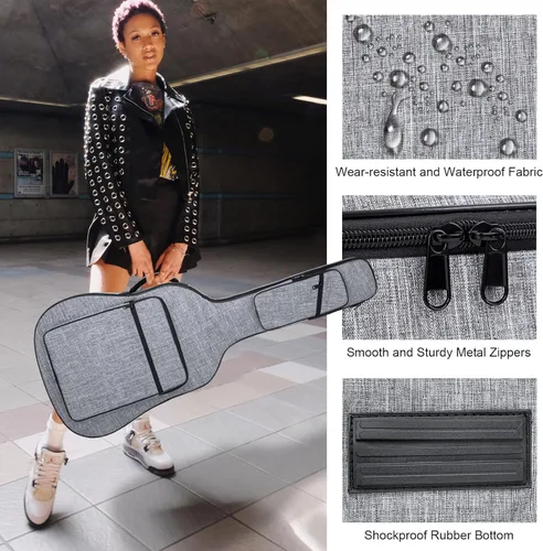 Vista 3 de Funda para guitarra acústica, 39, 40, 41 pulgadas, bolsa de guitarra acústica de 0.45 pulgadas de grosor, bolsa de concierto acolchada con correa