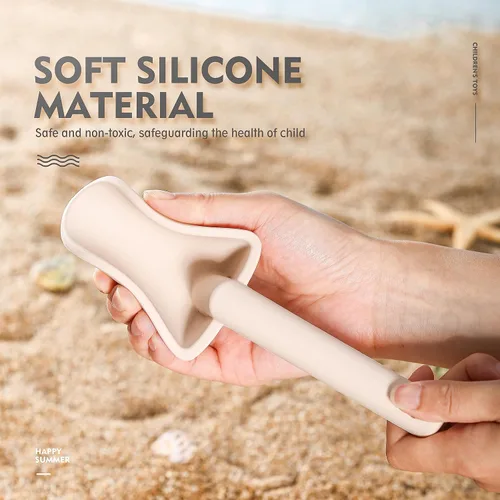 Vista 6 de MarcZero 11 juguetes de playa de silicona, modernos juguetes de playa para bebés, juego de playa apto para viajes, cubo de silicona, pala, 8 moldes