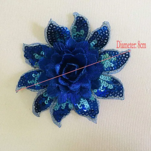 Vista 3 de 5 parches de flores con lentejuelas, bordado, manualidades, costura (diámetro: 3.1 in) (azul)