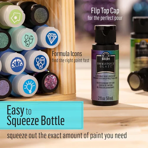 Vista 8 de FolkArt Pintura acrílica multisuperficie de esmalte de libélula (2 onzas), 44384, azul-verde-dorado