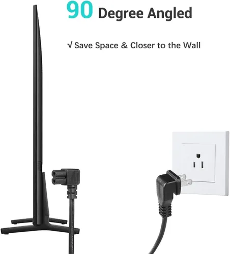 Vista 3 de Cable de alimentación de CA compatible con Samsung TV, cable de alimentación en ángulo de 90 grados para TCL Roku LG Sharp Toshiba Insignia Sony LED