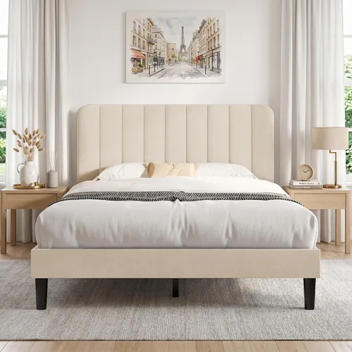 Vista 43 de VECELO Base de cama tapizada de tamaño matrimonial con 4 cajones y cabecero, plataforma de terciopelo, soporte de listones de madera, no necesita