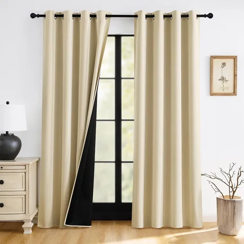Vista 11 de RYB HOME Cortinas 100% opacas de 63 pulgadas de largo, aislamiento térmico, oscurecimiento total de la habitación, cortinas reductoras de ruido
