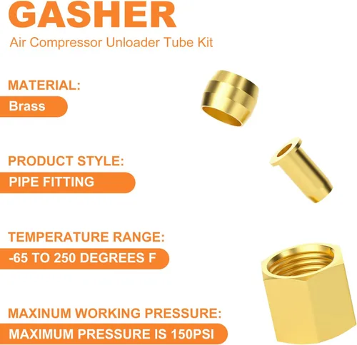 Vista 3 de GASHER Kit de tubo descargable de compresor de aire de 50 piezas de 1/8 pulgada, contiene casquillos de ferrules de 1/4 pulgada, inserto