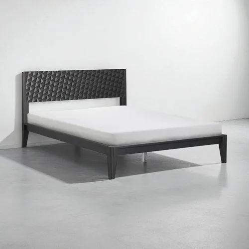 Vista 3 de NTC Sapa - Marco de cama de madera maciza con cabecera tallada en 3D, carpintería japonesa, no necesita somier, listones silenciosos, fácil montaje
